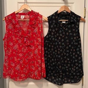 Cabi *2-pack* floral sleeveless tops,  size medium, blue & red